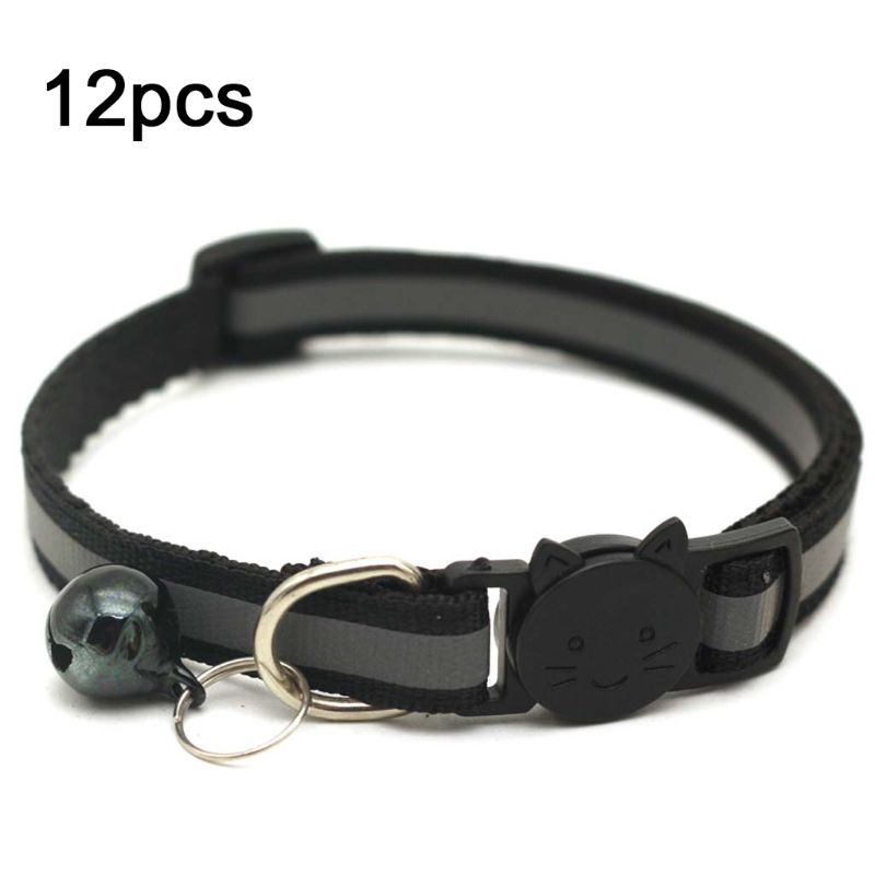 Set 12 Vòng Cổ Mèo May Mắn Tháo Gỡ Nhanh Gắn Chuông Và Dây Đeo Phản Quang