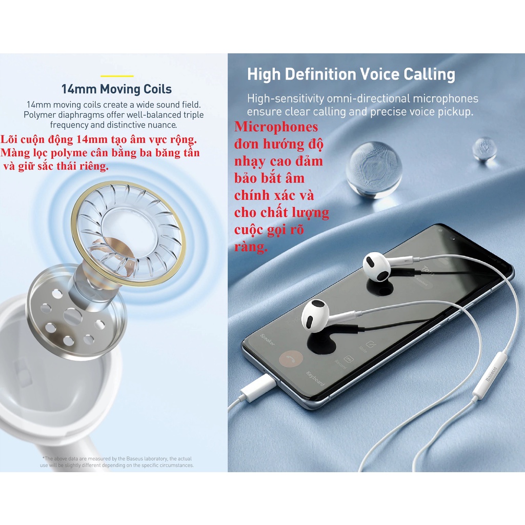 Tai nghe nhét tai có mic chân cắm type C Baseus Encok C17
