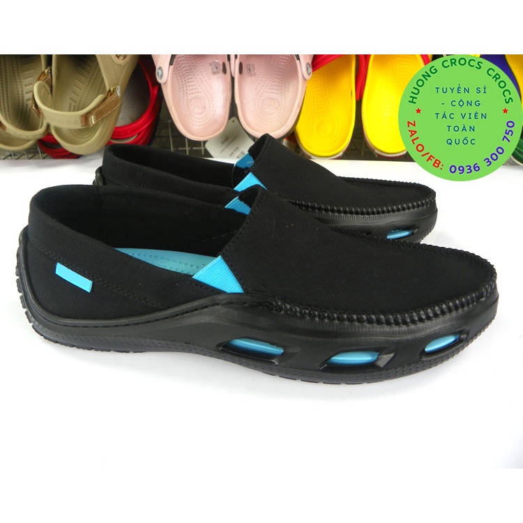 GIÀY LƯỜI CROCS VẢI THÔ TIDELINE CHO NAM MÀU ĐEN CHUẨN XỊN FULL BOX