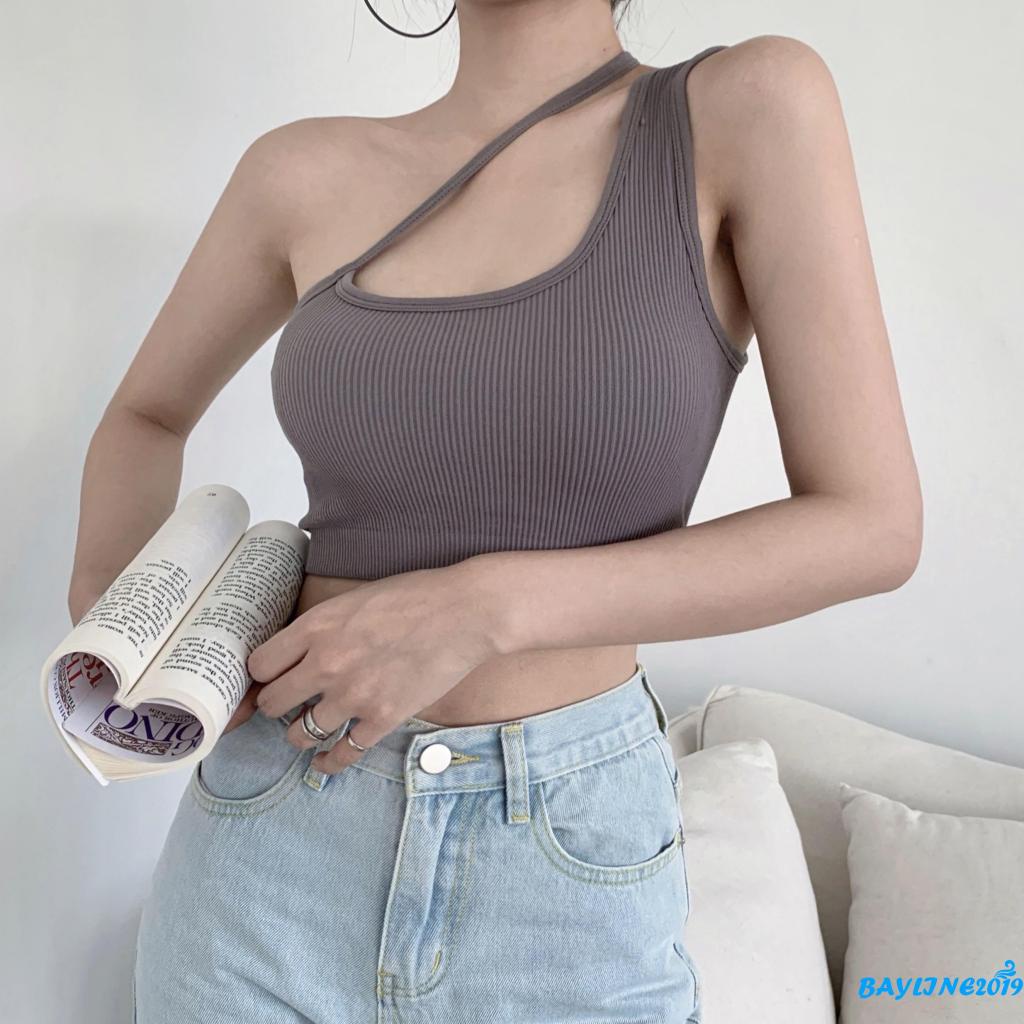 Áo Ba Lỗ Mỏng Hở Một Bên Vai Màu Trơn Gợi Cảm Cho Nữ YR