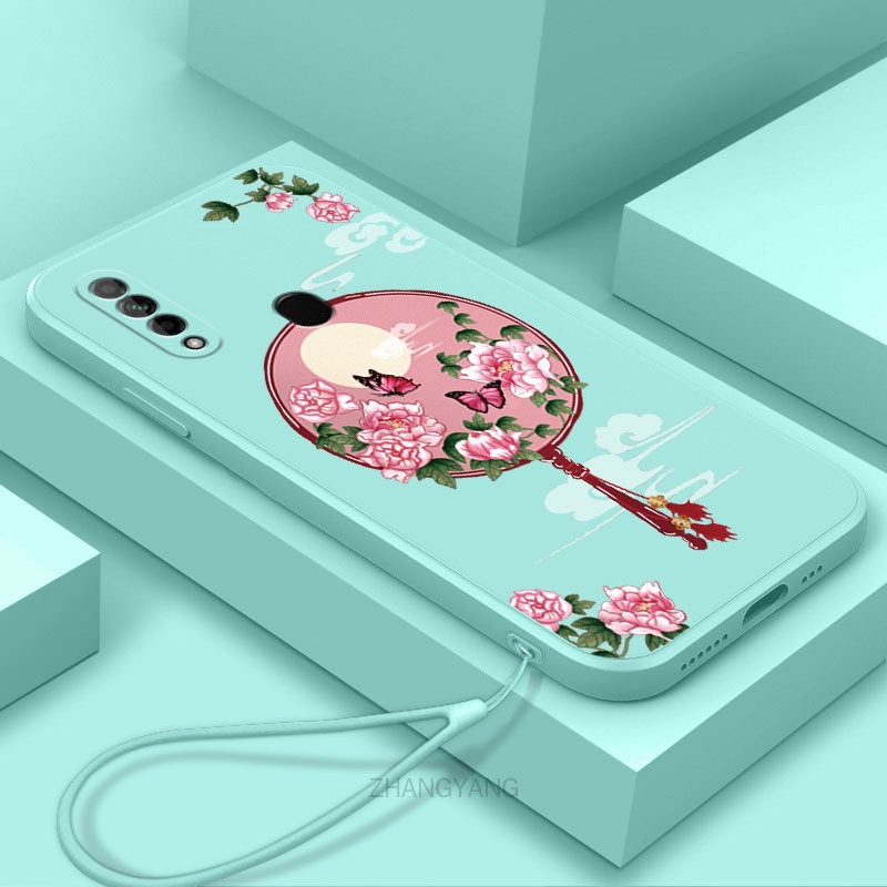 Ốp Điện Thoại Silicon Mềm Họa Tiết Hoa Mẫu Đơn Có Dây Đeo Cho oppo a31