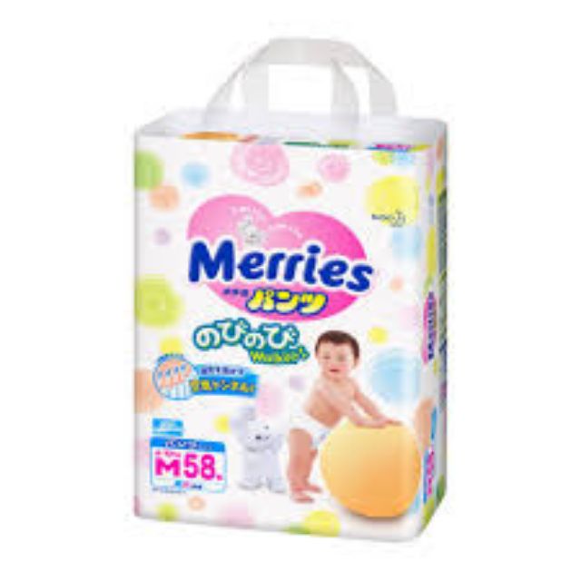 Bỉm MERRIES Newborn SS90, S82, M64 dán, M58 quần, L54 dán, L44 quần , XL 44 dán, XL 38 quần.