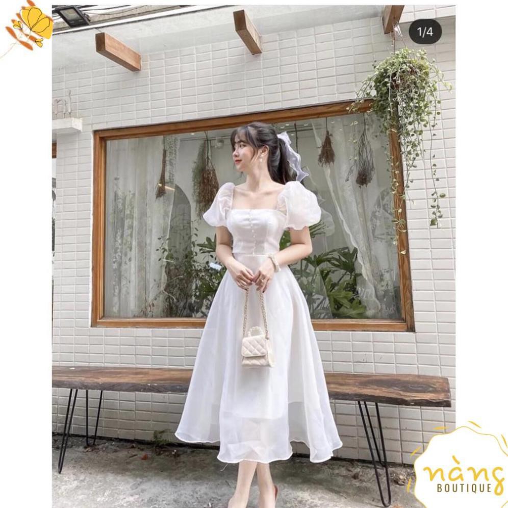 [Mẫu yêu thích] Váy Nữ Đẹp 💖FREESHIP💖 Đầm dáng xòe công chúa tay phồng nút [Mẫu Mới 2021]