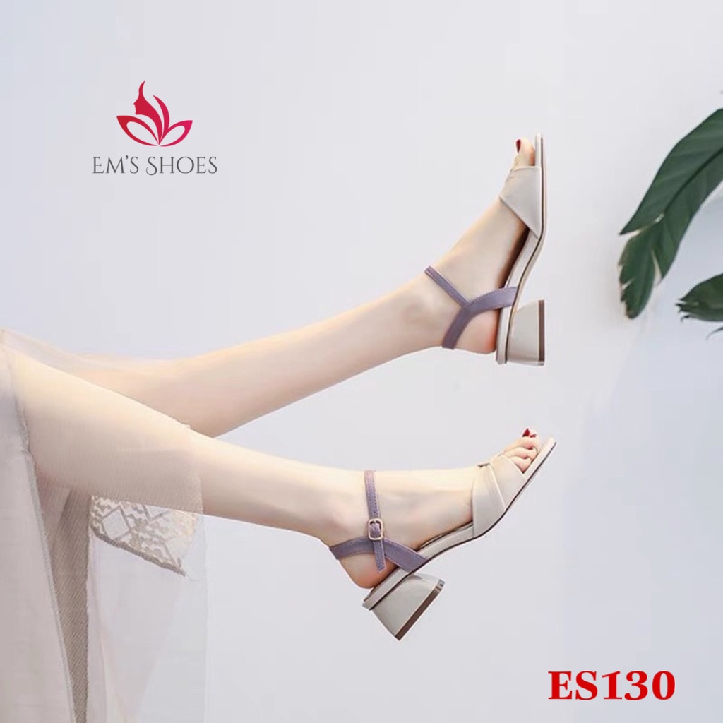 Giày sandal cao gót nữ quai ngang chất da lì cao cấp đế cao 3cm phối màu ES130 - Em’s Shoes