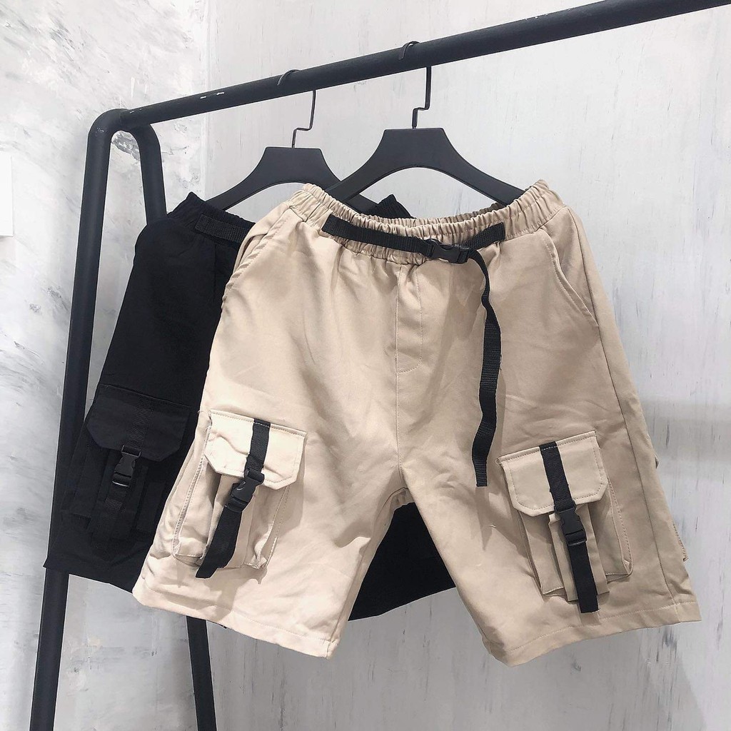 Quần Short Kaki CARGO Phối Khóa 4 Túi Hộp Unisex (Ánh Thật)