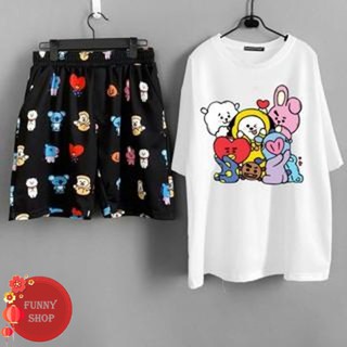 Set áo BT21 BTS + quần short cartoon BT21 unisex
