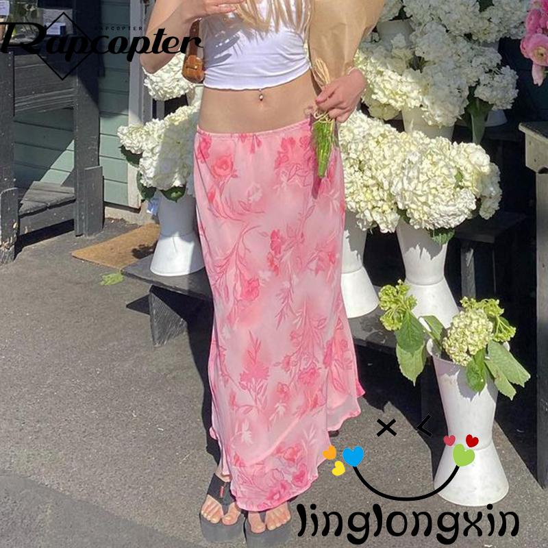 Chân Váy Dài Lưng Thấp Dáng Rộng In Hoa Thời Trang Mùa Hè Cho Nữ y2k