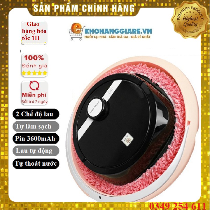 Máy robot lau nhà thông minh thế hệ thứ 3 hai chế độ lau khô và ướt tự động giặt giẻ lau tiện lợi có kèm chậu Model 027