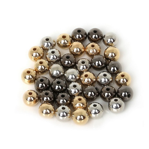 Chuỗi hạt tròn mạ vàng/bạc/đen/xám kích thước 4/6/8/10/12mm dùng làm trang sức thủ công