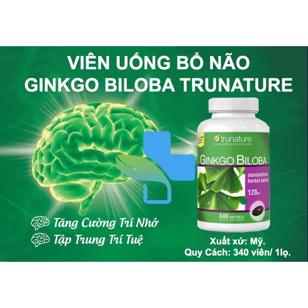Viên Uống Bổ Não Trunature Ginkgo Biloba 120mg 340 Viên- Cải thiện trí nhớ , tập trung , tuần hoàn mãu não