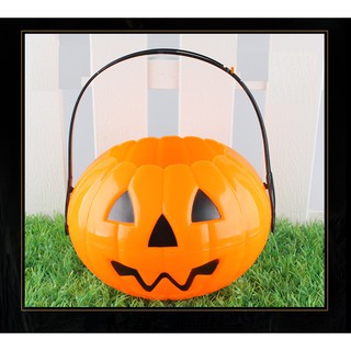 Giỏ bí ngô xin kẹo Halloween có đèn LED 3 màu nhấp nháy đẹp rẻ - Bí ghép 2 mảnh