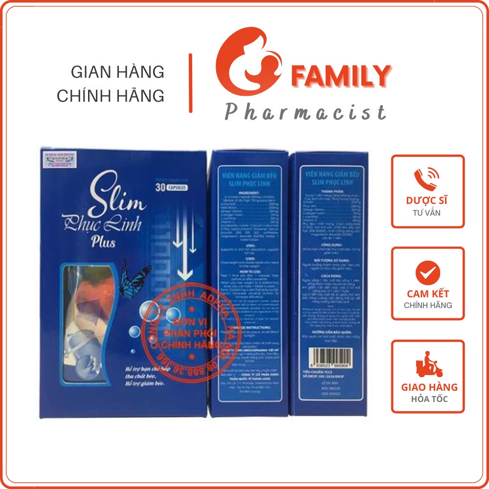 Giảm cân Slim Phục Linh Plus 30 viên - Hỗ trợ giảm cân, hạ mỡ máu, bổ sung Collagen - Mẫu mới