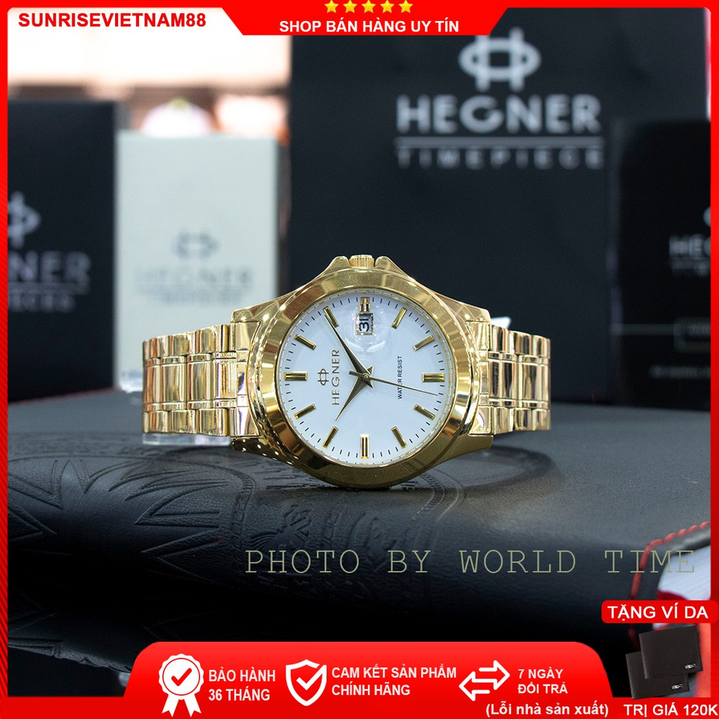 Đồng hồ nam dây thép Hegner HW-223 , Full box, Chống xước, Chống nước, full box, Bảo hành 3 năm