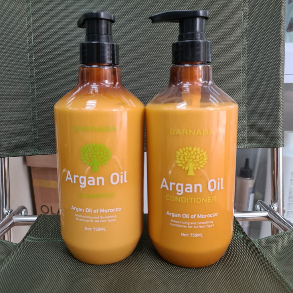 Cặp dầu gội xả ngăn rụng tóc phục hổi hư tổn BARNABA Argan Oil 750ml x2