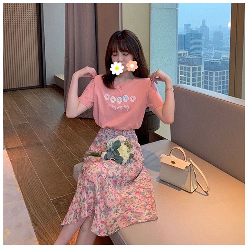 (Sẵn hàng Quảng Châu đủ size) Set áo phông + chân váy hoa | BigBuy360 - bigbuy360.vn