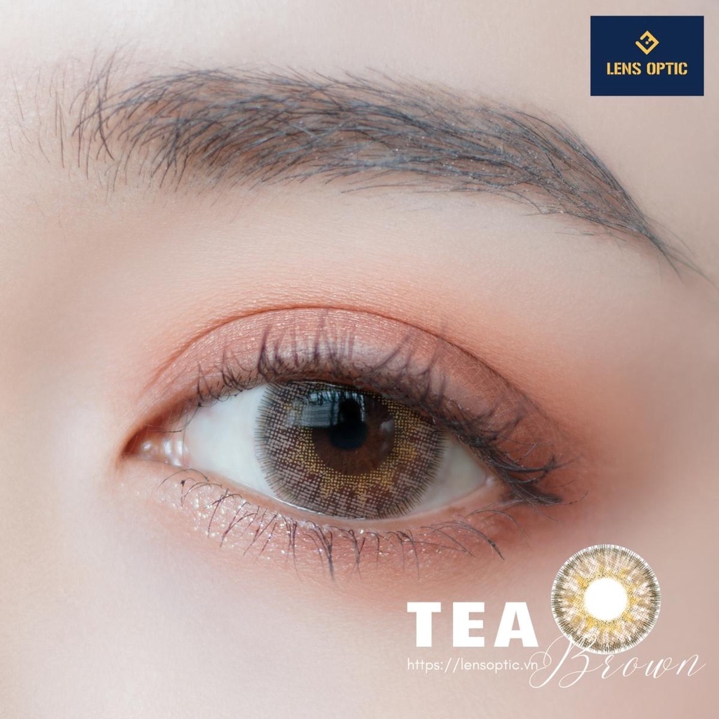 Lens mắt màu nâu tự nhiên Tea brown 14.0mm 6 tháng, kính áp tròng có độ cận -0.00&gt;6.00- Lens Optic