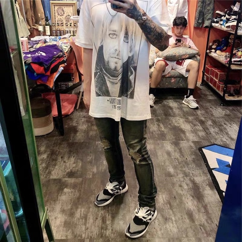 Áo Thun Tay Ngắn Dáng Rộng Cổ Điển Đường Phố Hình FEAR OF GOD rock nirvana angel Phong Cách Đường Phố Thường Ngày Cho Nam Và Nữ