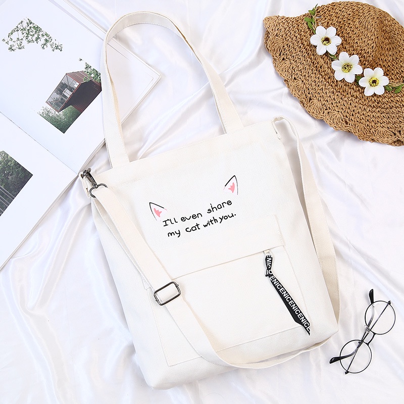 Túi Vải Canvas Đeo Vai Sức Chứa Lớn Thiết Kế Đơn Giản Thời Trang Cho Nữ