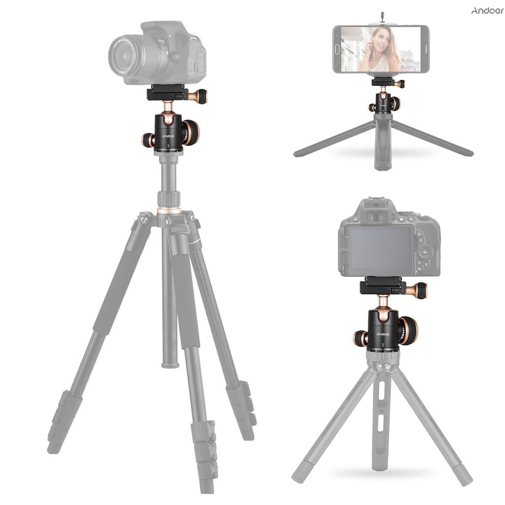 Đầu tripod chụp toàn cảnh Andoer Q30 bằng hợp kim nhôm CNC tải trọng 5kg vít 1/4 3/8 inch