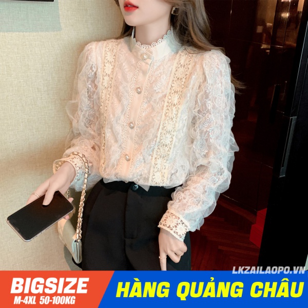 Áo ren tiểu thư ⚡️𝐁𝐈𝐆𝐒𝐈𝐙𝐄⚡️ Áo kiểu nữ form rộng tay dài cổ đứng mùa xuân Phong cách Hàn Quốc Thời Trang sang chảnh cá tính xinh đẹp quảng châu cao cấp