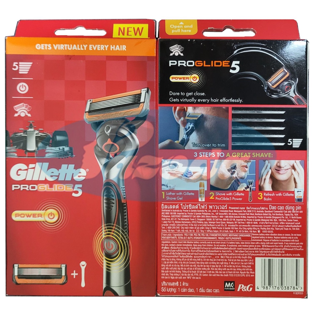 Dao cạo râu 5 lưỡi Gillette Proglide5 Power và hộp lưỡi thay thế (tay cầm xoay chiều sử dụng pin và đầu cạo 5+1)