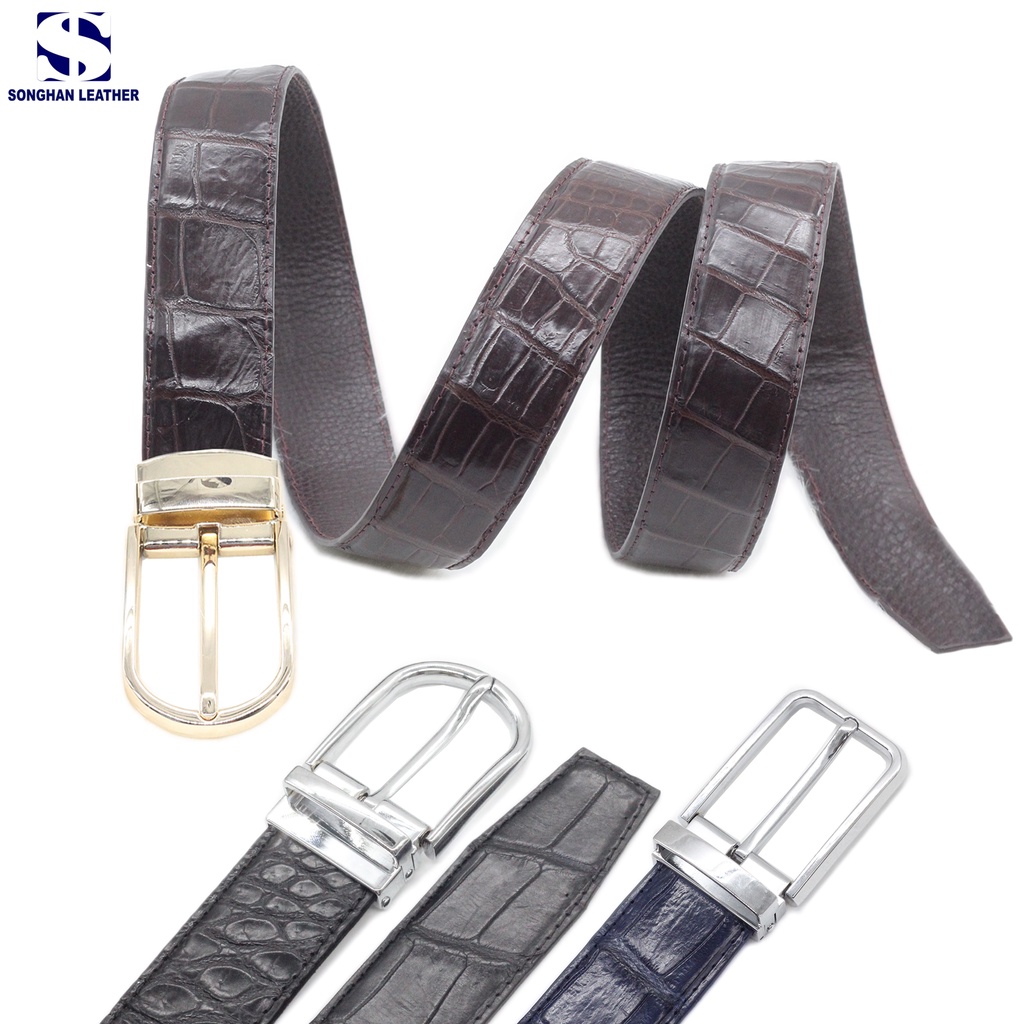 Dây Lưng Da Nam Songhan Leather MB09, Thắt Lưng Da Cá Sấu Bản Liền Không Nối Bản 3.5cm Khóa Kim Không Rỉ .BH 12 tháng
