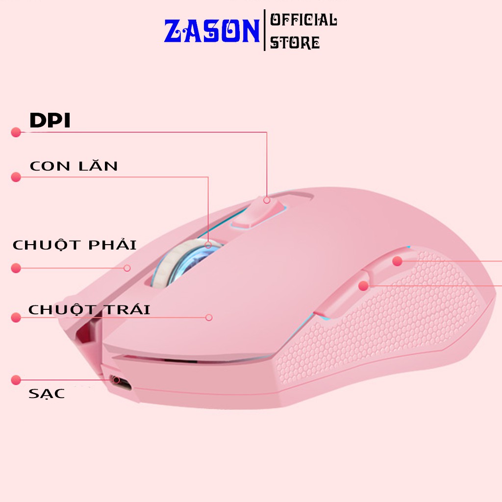 [TẶNG PIN SẠC] Chuột Không Dây HMW-05 Màu Hồng Sạc Pin Có Đèn Led RGB Nháy 7 Màu, Chuột Hello Kitty Hồng Siêu Dễ Thương