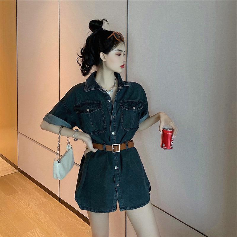 Đầm Denim Phong Cách Retro Phương Tây Thời Trang Mùa Hè 2022 Dành Cho Nữ