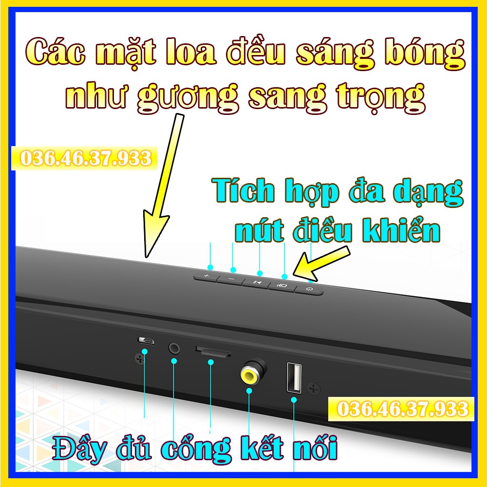 Loa Bluetooth không dây bass mạnh Soundbar âm thanh HIFI kèm Remote công suất lớn 20W Pin 2000mA nghe 4 tới 6 tiếng