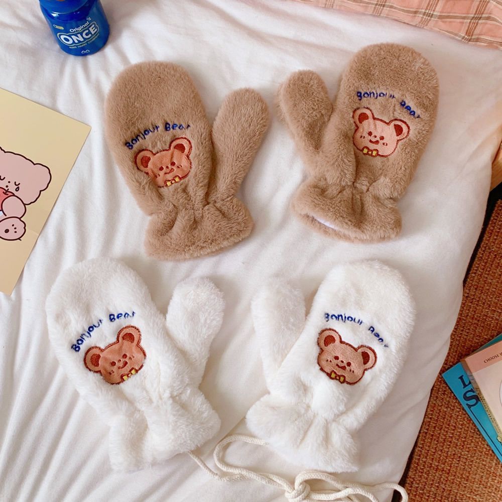 Găng tay giữ ấm hình thỏ/gấu hoạt hình đáng yêu cho nữ