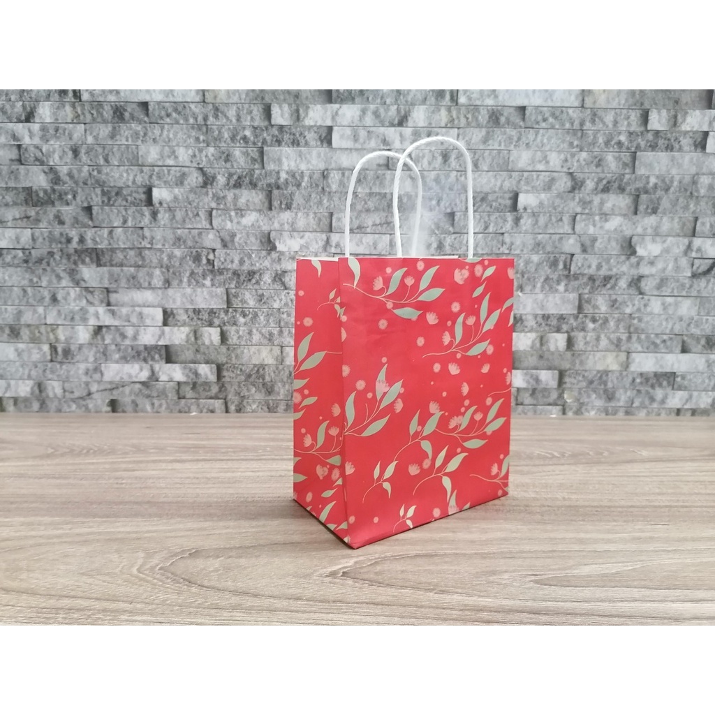 [10 cái] Túi giấy Vintage Kraft hoa văn nhiều màu (19x16x9)cm