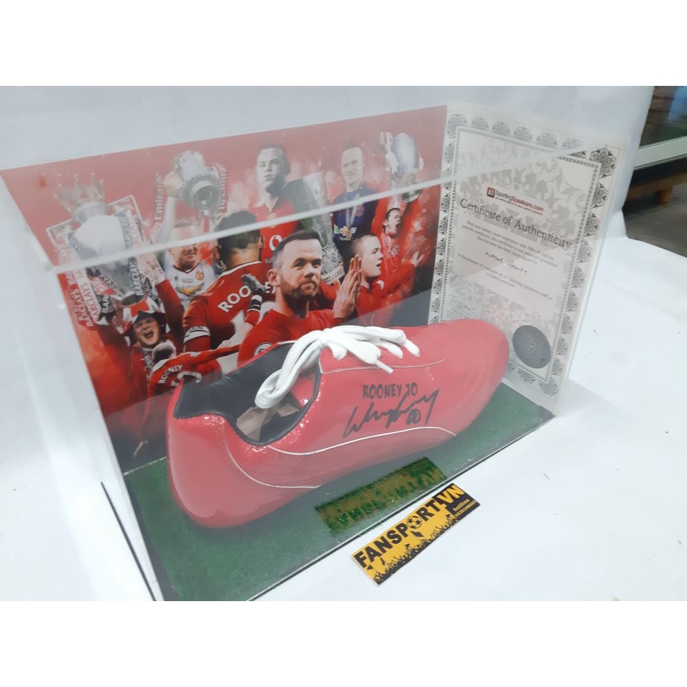 Giày chữ ký Wayne Rooney Manchester United red shoes COA display box