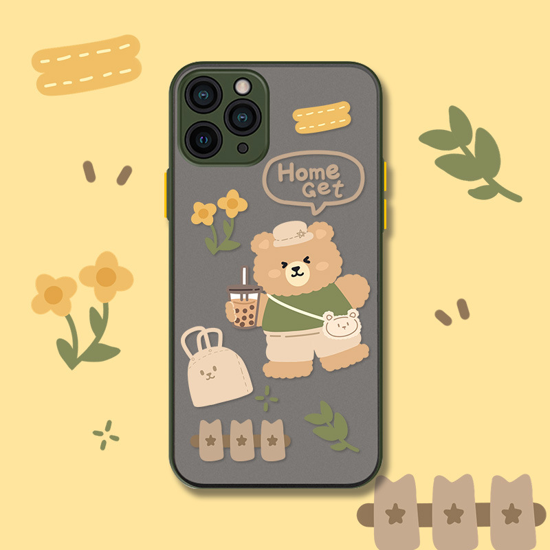 Cute Gardener Bear Shockproof TPU Phone Case for IPhone 11 Pro Max XR/XS/X Full-Coverd Anti-Scratch Protective Rubik's Cube Soft Case for IPhone 7 8 Plus 6 6S