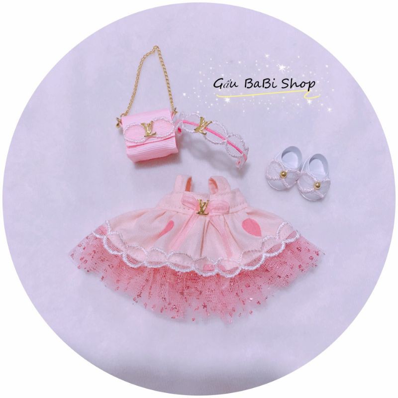 Set đầm kèm băng đô cho búp bê 1/8 bjd, bru, baboliy, 5inch, ob11, ddf, ob11, animator, 1/6 blythe, babies, xinji