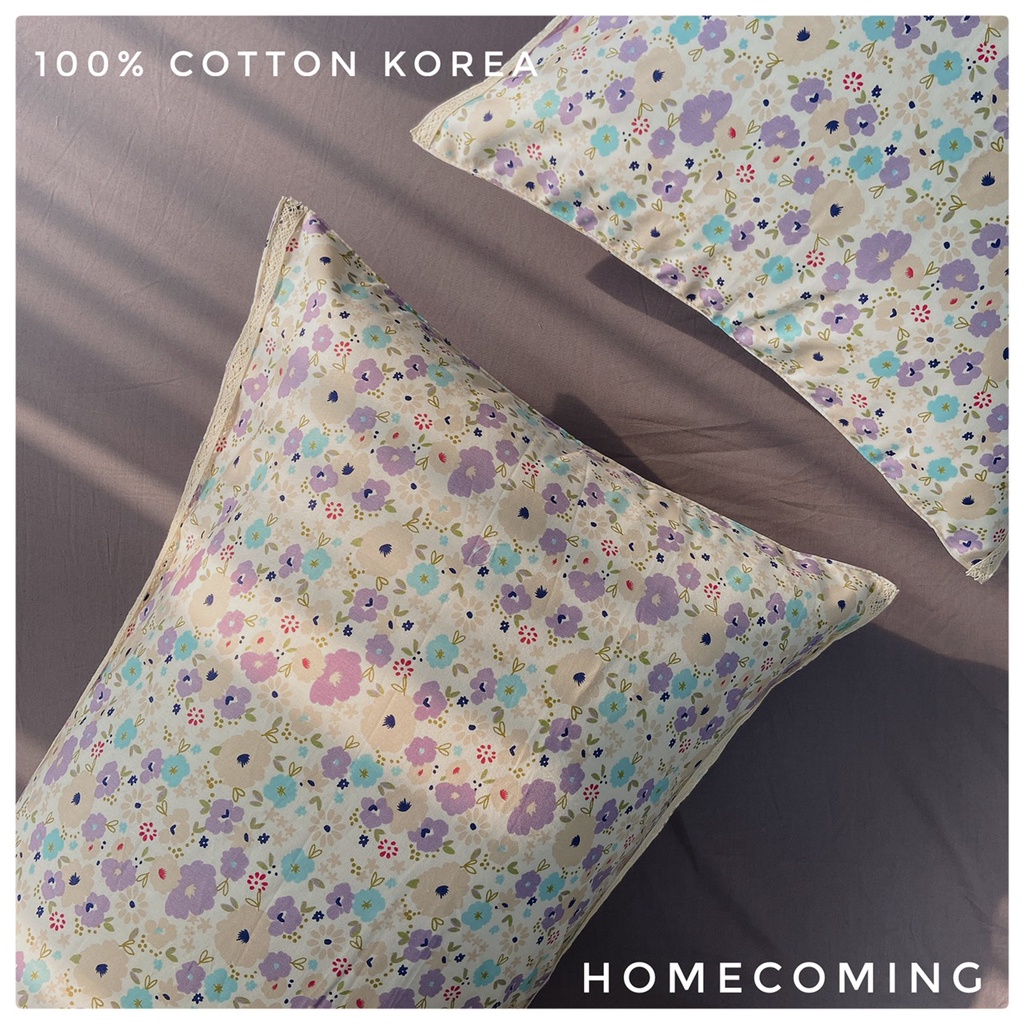 Vỏ gối nằm cotton hàn hoa nhí viền ren vintage kích thước 45x65/50x70cm thương hiệu Homecoming (chiếc)