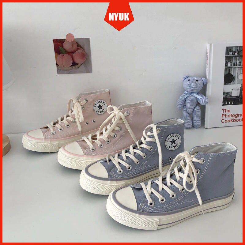 Giày Vải Canvas Đế Bằng Cổ Cao Kiểu Retro Hàn Quốc Dễ Phối Đồ