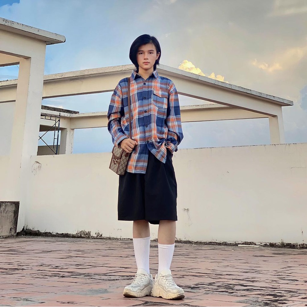 Áo Somi Flannel - Retro Caro - Blue mix Orange - COMOBAS