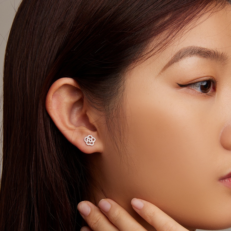 BAMOER Bông Tai bạc 925 HìNh Hoa HồNg ĐíNh Đá Zircon ThờI Trang