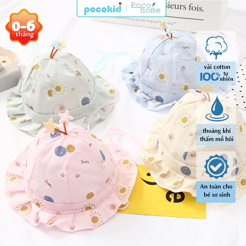 Nón chống nắng cho bé sơ sinh 0-6 tháng, Mũ rộng vành đính nơ dễ thương phong cách Hàn Quốc HOT