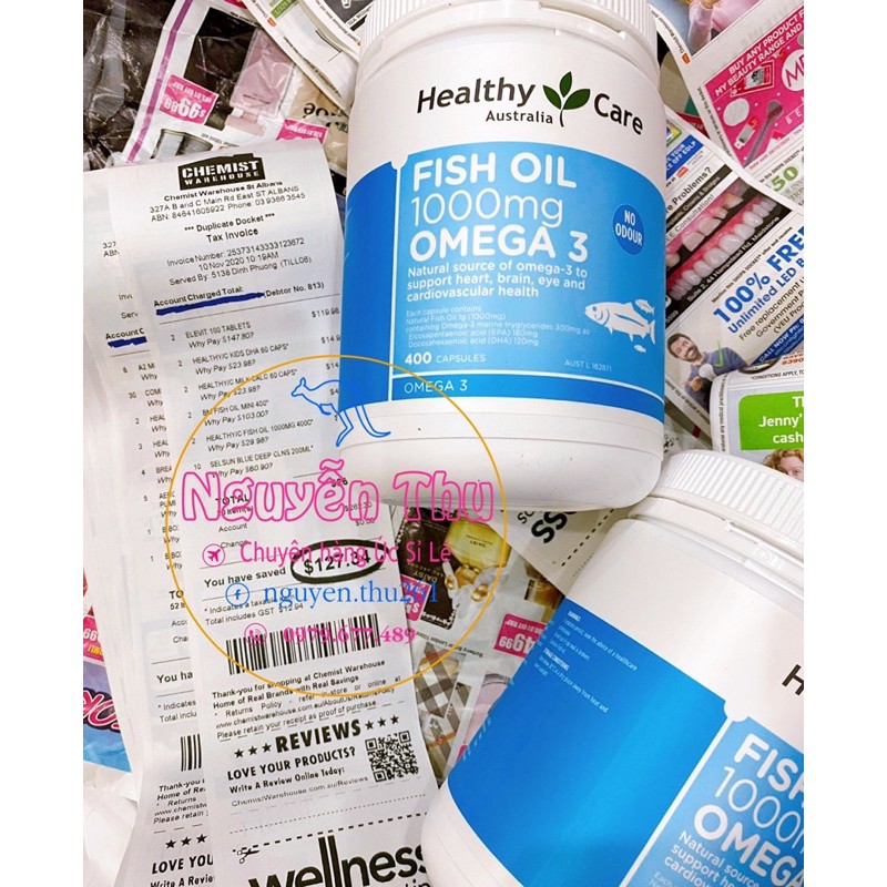 Dầu Cá Tự Nhiên Fish Oil Healthy Care Omega 3 1000mg, 400 viên [HÀNG ÚC]