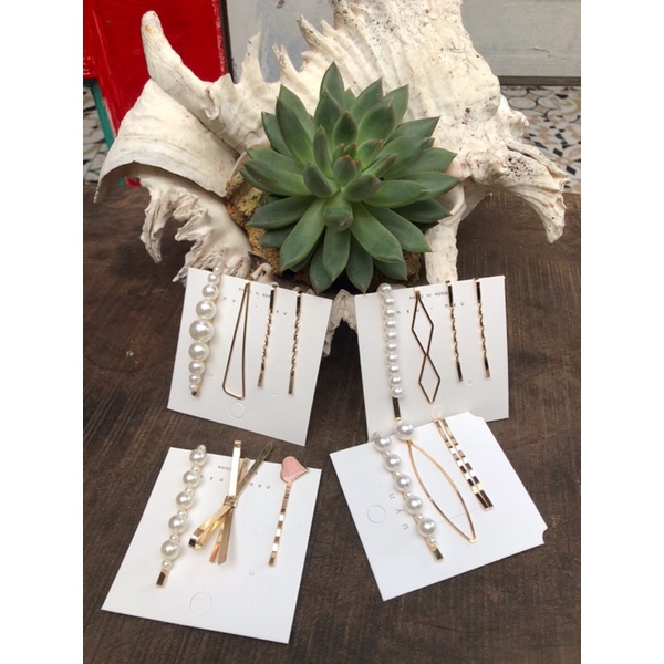 Set 3 kẹp tóc kim loại đính ngọc giả xinh xắn cho nữ