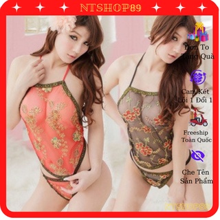 Bộ yếm kèm quần họa tiết ren xuyên thấu 1142 quyến rũ