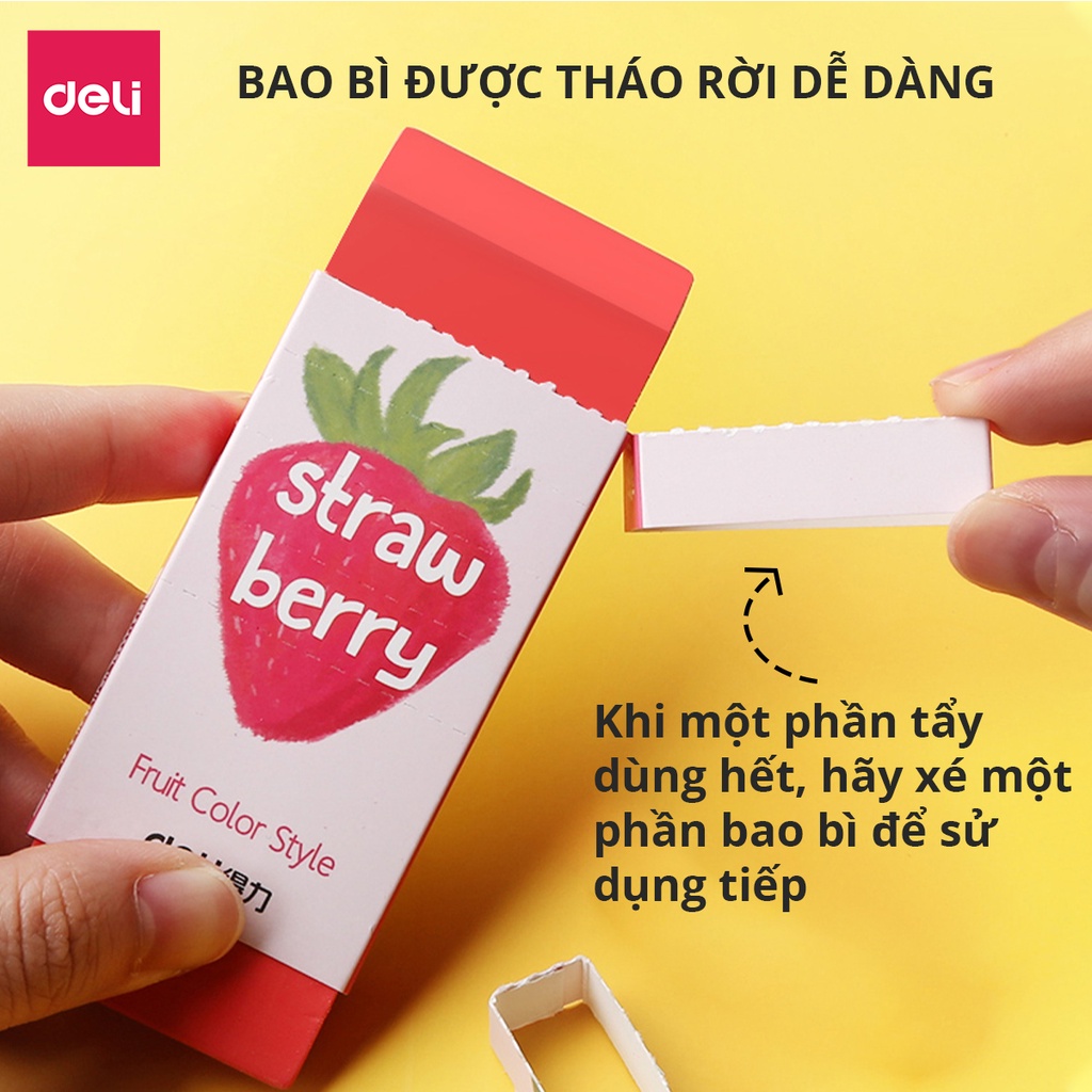 Gôm tẩy siêu to Deli hình vẽ hoa quả - cỡ lớn dùng lâu dài ít vụn tẩy sạch không gãy xóa chì 2B dành cho học sinh