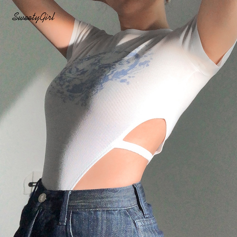 Áo Liền Quần Tay Ngắn Cổ Tròn Dáng Ôm In Họa Tiết Thời Trang Đường Phố Dành Cho Nữ