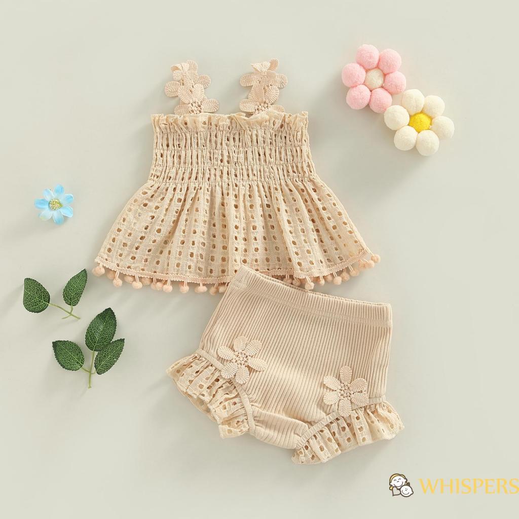 Set Đồ Gồm Áo Không Tay Có Diềm Xếp Nếp + Quần Ngắn In Hoa Cho Bé Gái Sơ Sinh 0-18 Tháng Tuổi