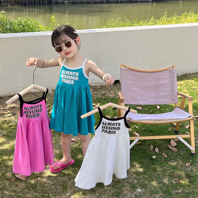 Đầm Sát Nách In Chữ Thời Trang Mùa Hè Hàn Quốc Dễ Thương Cho Bé Gái