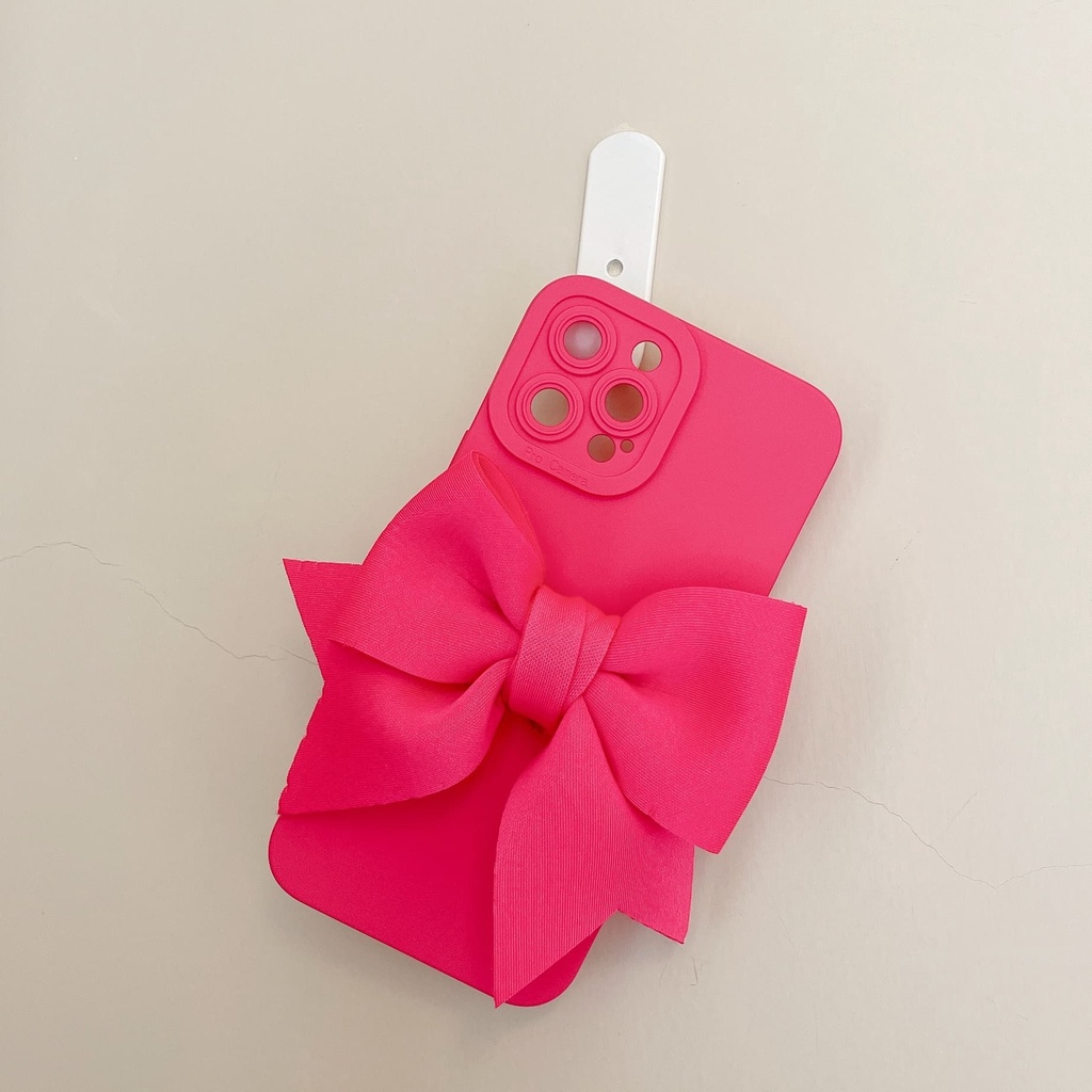 Ốp Điện Thoại Màu Hồng Và Bạc Thiết Kế Nơ To 3D Chống Sốc Cho iPhone 14 / 13 / 12 / 11 / X / 8 / 7P