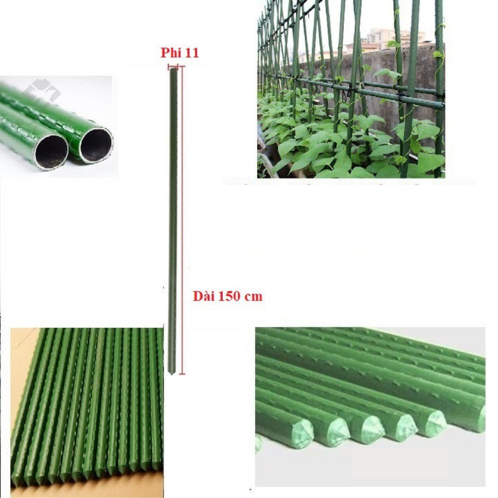 Ống thép bọc nhựa có sọc gân sần phi 11mm dài 0.9-1.2-1.5-1.8m làm giá đỡ cây, giàn leo, hoa hồng