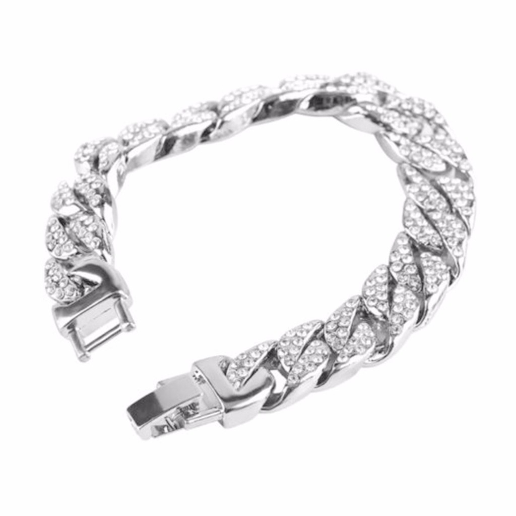 Vòng Tay Chuỗi Hạt Mạ Bạc 18K Phong Cách Hip Hop Thời Trang Cho Nam