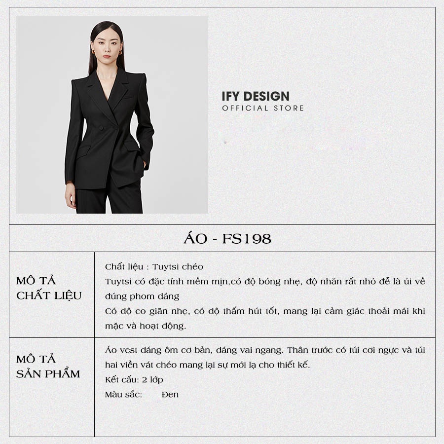 Áo vest nữ blazer đen, be chiết eo 2 cúc túi chéo IFY Design FS198A